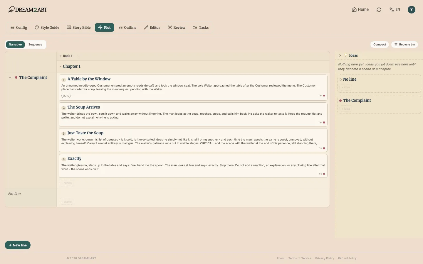 The Plot board: plot lines down the side, chapters across the top.
