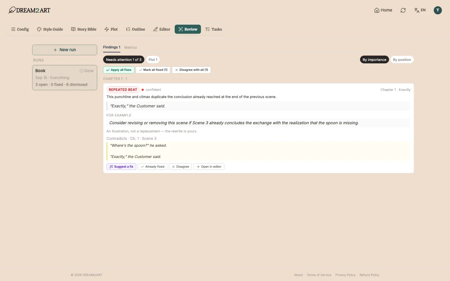 A review finding, with the text that triggered it.
