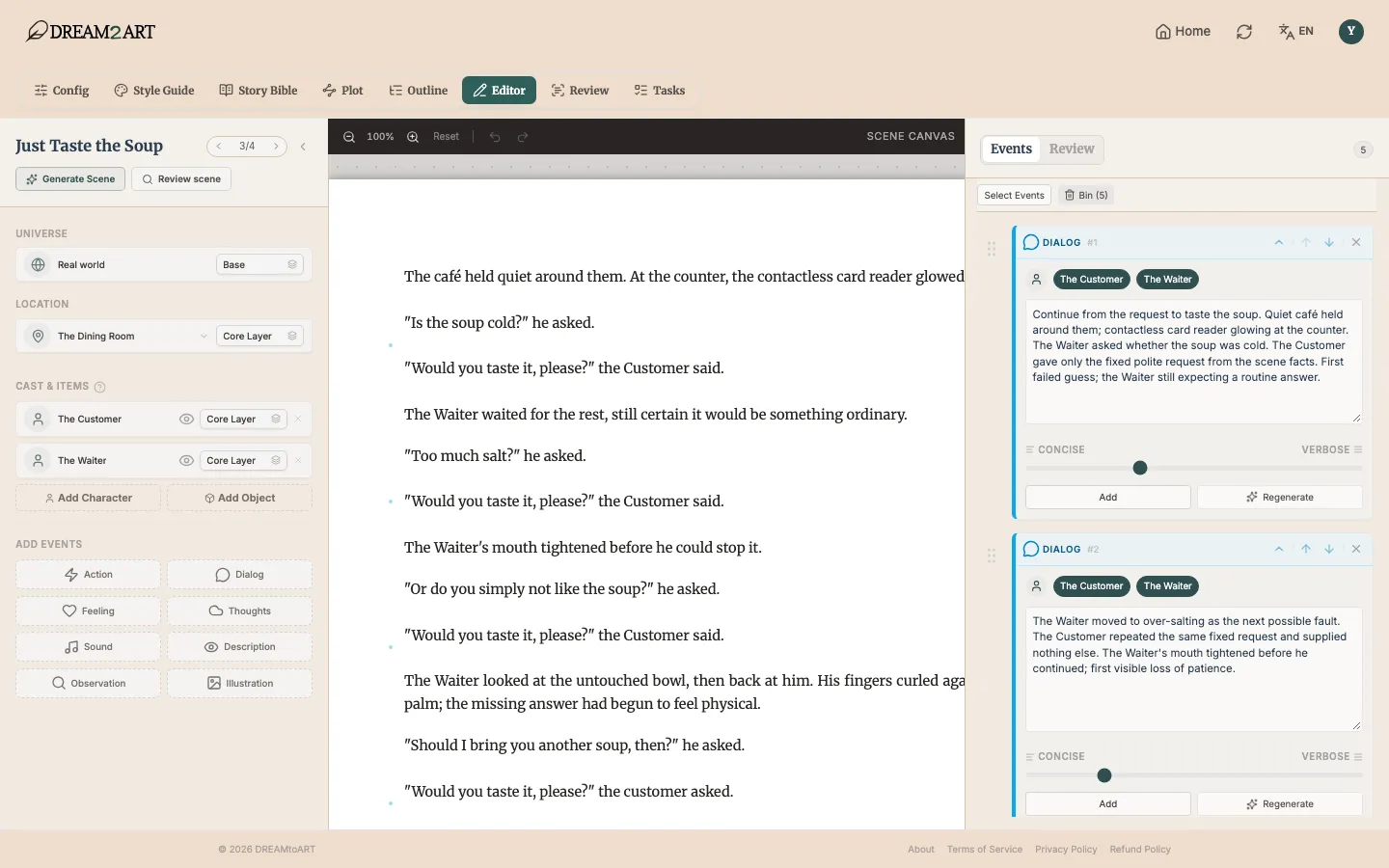 The scene editor, with the scene's blocks on the right.