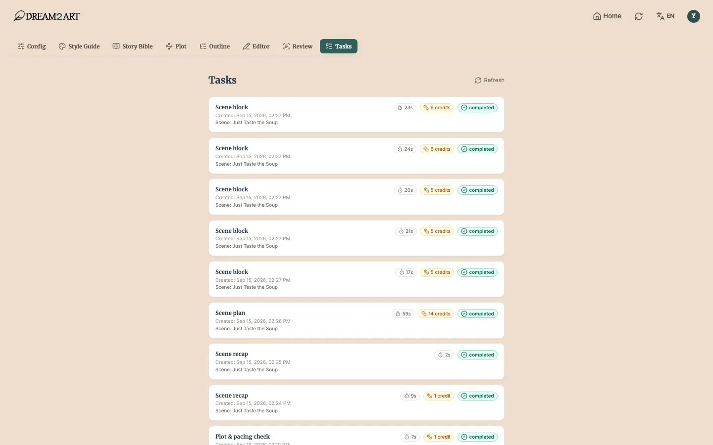 Tasks: what ran, how long it took and what it cost.